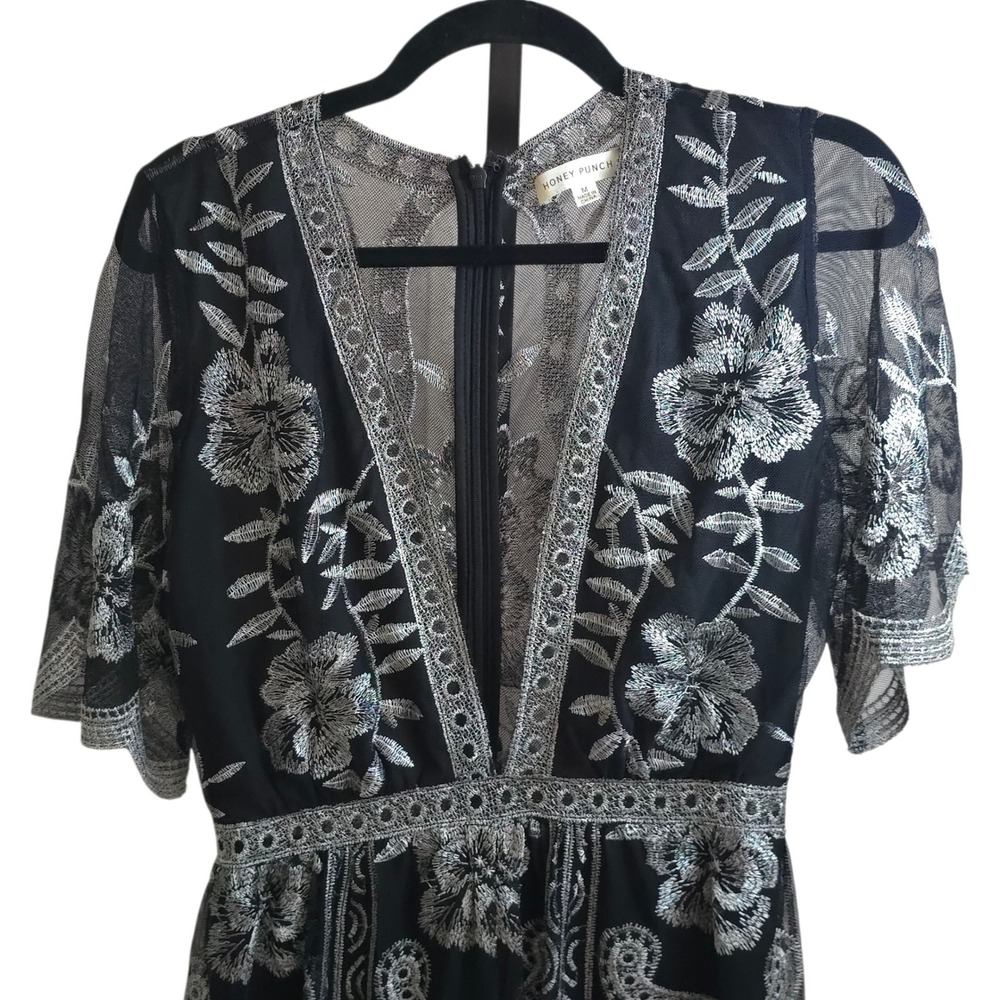 Honey Punch by List Plunge Black Silver Lace Romper M Whimsygoth Vampire Fairy - Picture 12 of 15
